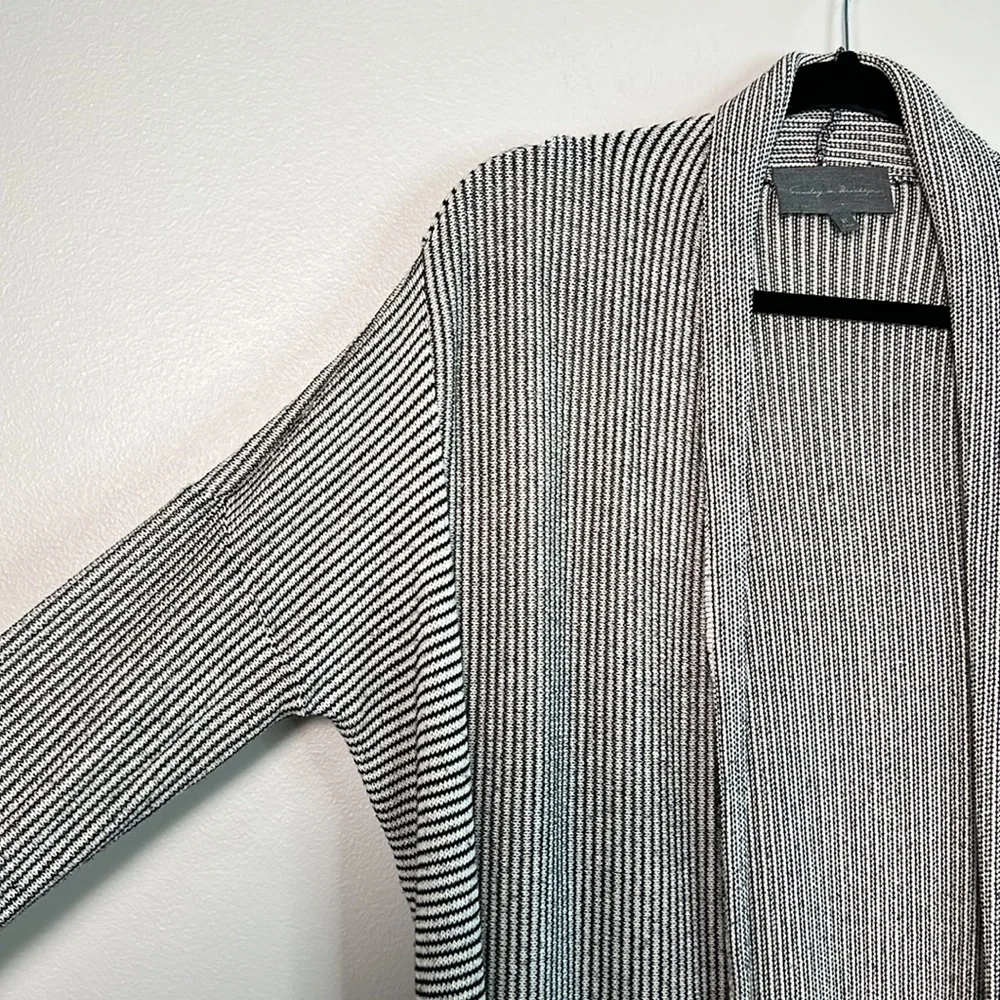 SUNDAY IN BROOKLYN black and white vertical stripe open front cardigan